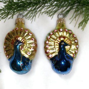 2  VTG Hand-blown Glass PEACOCK Ornaments, Made in Germany, GIFT